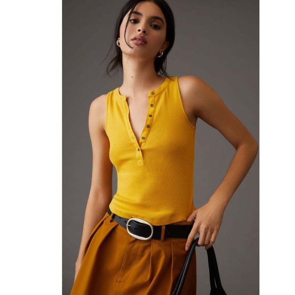 Pilcro And The Letterpress Anthropologie Ribbed Henley Tee Tank Top S - Picture 1 of 8